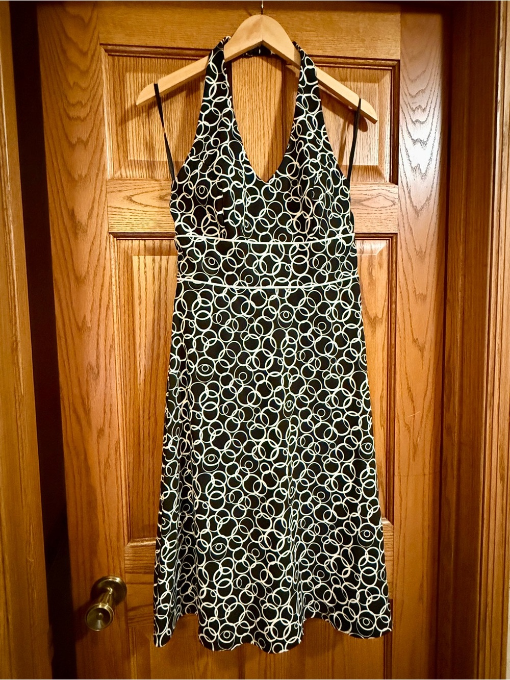 AB Studio Black Halter Dress with White Circular Print - size 6